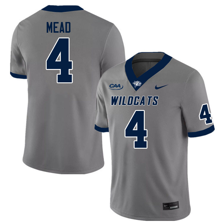 New Hampshire Wildcats #4 Caleb Mead College Football Jerseys Stitched Sale-Grey